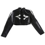 Women Autumn Stand Collar Zip Long Sleeve Pu Leather Jacket