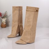 Plus Size Women Velvet Pointed Toe Side Zip Heeled Fashion Boots Winter Boots