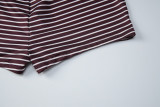Women Striped Slash Shoulder Long Sleeve Top and Shorts Two Piece Set