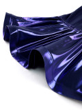 Women Shiny Glossy Ruffle Edge Ruffle Sleeve Mermaid Dress