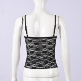 Women Spring Summer Lace Sequin Patchwork Tie Stretchy Wrap Cami Top