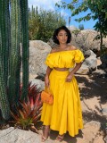 Plus Size Women Summer Off Shoulder Puff Sleeve Cropped Top and Skirt Two Piece Set