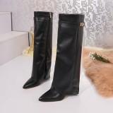 Plus Size Women Velvet Pointed Toe Side Zip Heeled Fashion Boots Winter Boots
