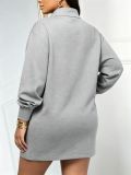 Women Casual Solid Polo Collar Half Zip Hoodies Dress