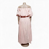 Plus Size Women Summer Off Shoulder Puff Sleeve Cropped Top and Skirt Two Piece Set