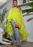 Women One Shoulder Mesh Multi-Layer Ruffle Irregular Shawl Top