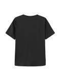 Women Halloween Pumpkin Print Summer Black Round Neck Short Sleeve T-Shirt