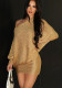 Women Spring Slash Shoulder Long Sleeve Shiny Dress