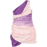 Women Autumn Gradient Slash Shoulder Ruched Bodycon Dress