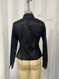 Women Stand Collar Pu-Leather Jacket