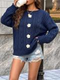 Women Roll Edge Cable Knit Off Shoulder Crochet Patchwork Sweater