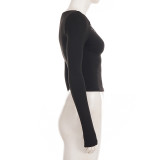 Women Rivet Long Sleeve Sexy Hollow Out Solid Stretchy Top