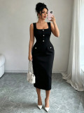 Women Summer Solid Spaghetti Strap Bodycon Dress