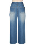 Women American Style Irregular Ripped Denim Long Pants