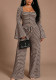 Women Autumn Striped Knit Long Sleeve Top and Long Pants Two Piece Set