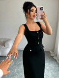 Women Summer Solid Spaghetti Strap Bodycon Dress