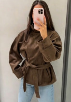 Women Irregular Turndown Collar Lace-Up Belted Jacket Women Irregular Turndown Collar Lace-Up Belted Jacket