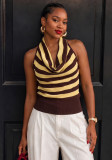 Women Summer Spaghetti Strap Halter Neck Striped Sleeveless Top