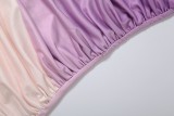 Women Autumn Gradient Slash Shoulder Ruched Bodycon Dress