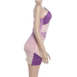 Women Autumn Gradient Slash Shoulder Ruched Bodycon Dress