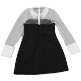 Women Autumn Sexy Color Block Mesh See-Through Dress