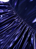 Women Shiny Glossy Ruffle Edge Ruffle Sleeve Mermaid Dress