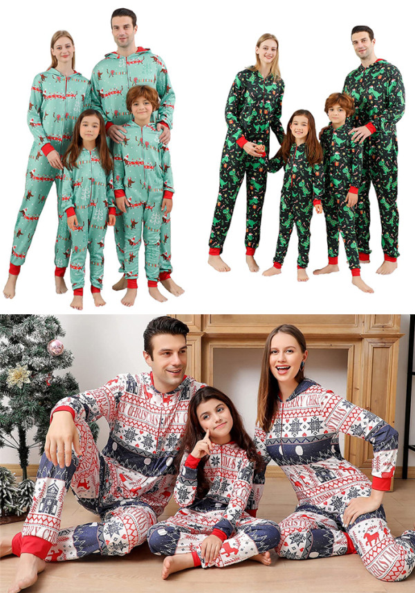Autumn Winter Unisex Christmas Printed Long Sleeve Top and Pants Family Pajama Set