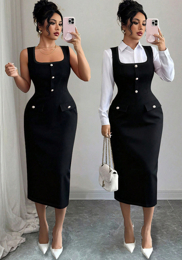Women Summer Solid Spaghetti Strap Bodycon Dress