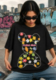 Women Cartoon Multi-Color Floral Print Cotton Short Sleeve T-Shirt Summer Top