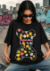 Women Cartoon Multi-Color Floral Print Cotton Short Sleeve T-Shirt Summer Top