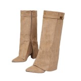 Plus Size Women Velvet Pointed Toe Side Zip Heeled Fashion Boots Winter Boots