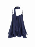 Women Chiffon Spaghetti Strap Neck Tie Ruffle Dress