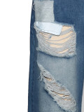 Women American Style Irregular Ripped Denim Long Pants