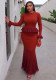 Women Elegant Knit Ruffle Top Bodycon Midi Skirt Two Piece Set