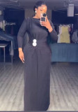 Plus Size Women Long Sleeve Round Neck Stretchy Irregular Button Dress