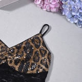 Women Spring Summer Lace Sequin Patchwork Tie Stretchy Wrap Cami Top