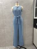 Women Stretchy Washed Denim Jumpsuit