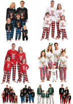 Autumn Winter Christmas Santa Claus and Little Deer Printed Long Sleeve Top and Pants Pajama Set