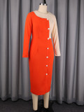 Women Autumn Patchwork Color Block Long Sleeve Bodycon Dress