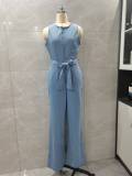 Women Stretchy Washed Denim Jumpsuit