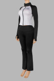 Women’s Y2K Sexy Color Block Stand Collar Zip-Up Crop Top High-Waist Slim Fit Flare Pants Sports Yoga Set