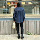 Women’s Chic Peter Pan Collar Washed Long Sleeve Denim Shirt
