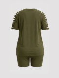 Women’s Plus Size Summer Elegant Casual Cutout Short Sleeve T-shirt and Shorts Two-Piece Set