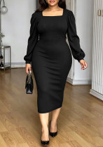 Women’s Spring Fall Plus Size Elegant Career Long Sleeve Asymmetrical Dress
