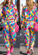 Women’s Fashion Casual Color Block Irregular Long Sleeve Pants Sports Two-Piece Set