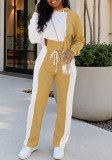 Women’s Fashion Casual Long Hooded Drawstring Color Block Tracksuit Two-Piece Set