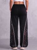 Women’s Color Block Lace Patchwork Drawstring High-Waist Casual Wide-Leg Sweatpants