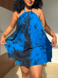 Women’s Plus Size Summer Casual Holiday Tie-Dye Halter Neck Short Dress