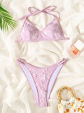 Women’s Solid Lace-Up Low Back Sexy Bikini Swimsuit