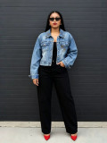 Women’s Streetwear Embroidered Cutout Washed Denim Jacket